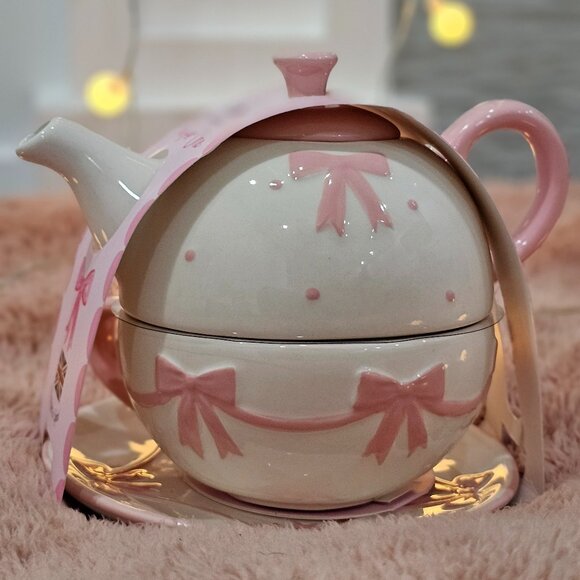 NWT Coquette Pink Bow Teapot Set for One! - Picture 4 of 4